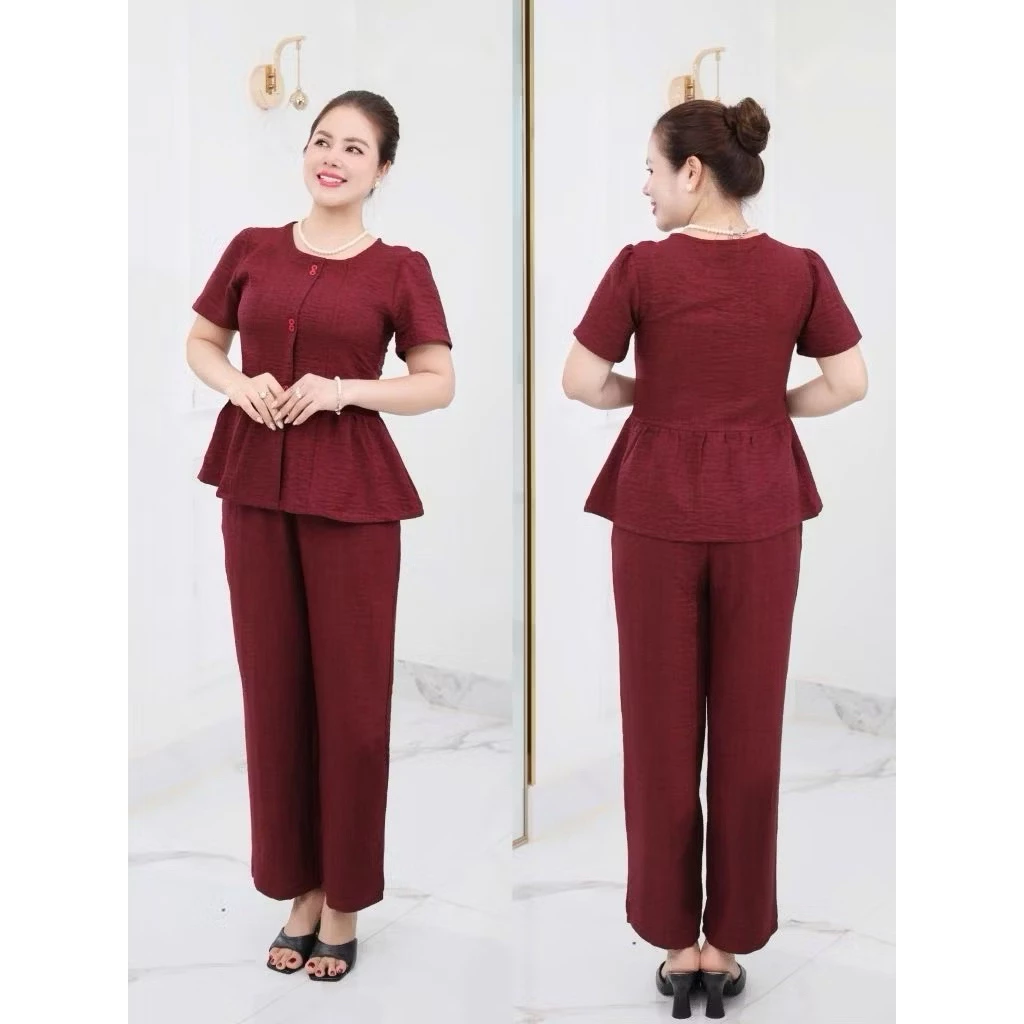 Độ bộ trung niên cho các mẹ, quần form xuống 9 tấc chất đũi Vân mây mềm, thoáng mát. Ms123