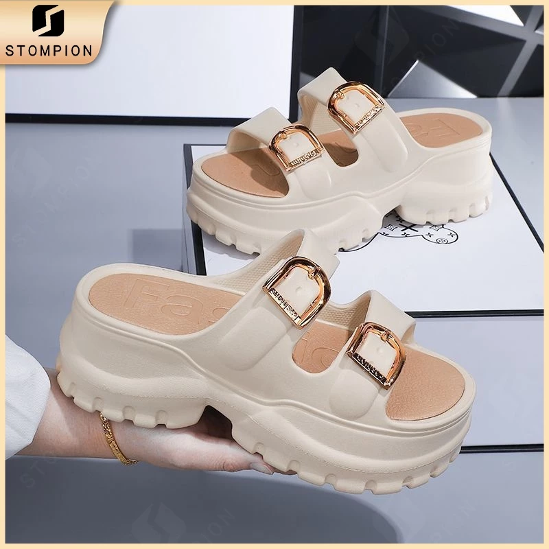​STOMPION Dép Nữ 2 Quai Nhựa EVA Đế Cao 5cm Êm Chân Tăng Chiều Cao Phong Cách Hàn Quốc