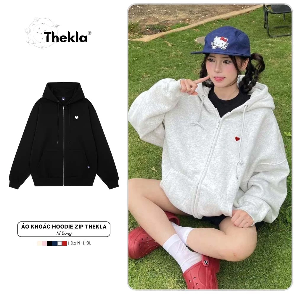 Áo Khoác Hoodie Zip In Hình Trái Tim Mini By Thekla BST441 Unisex Chất Nỉ Lót Bông Mũ 2 Lớp Dày Dặn Cao Cấp Form Rộng