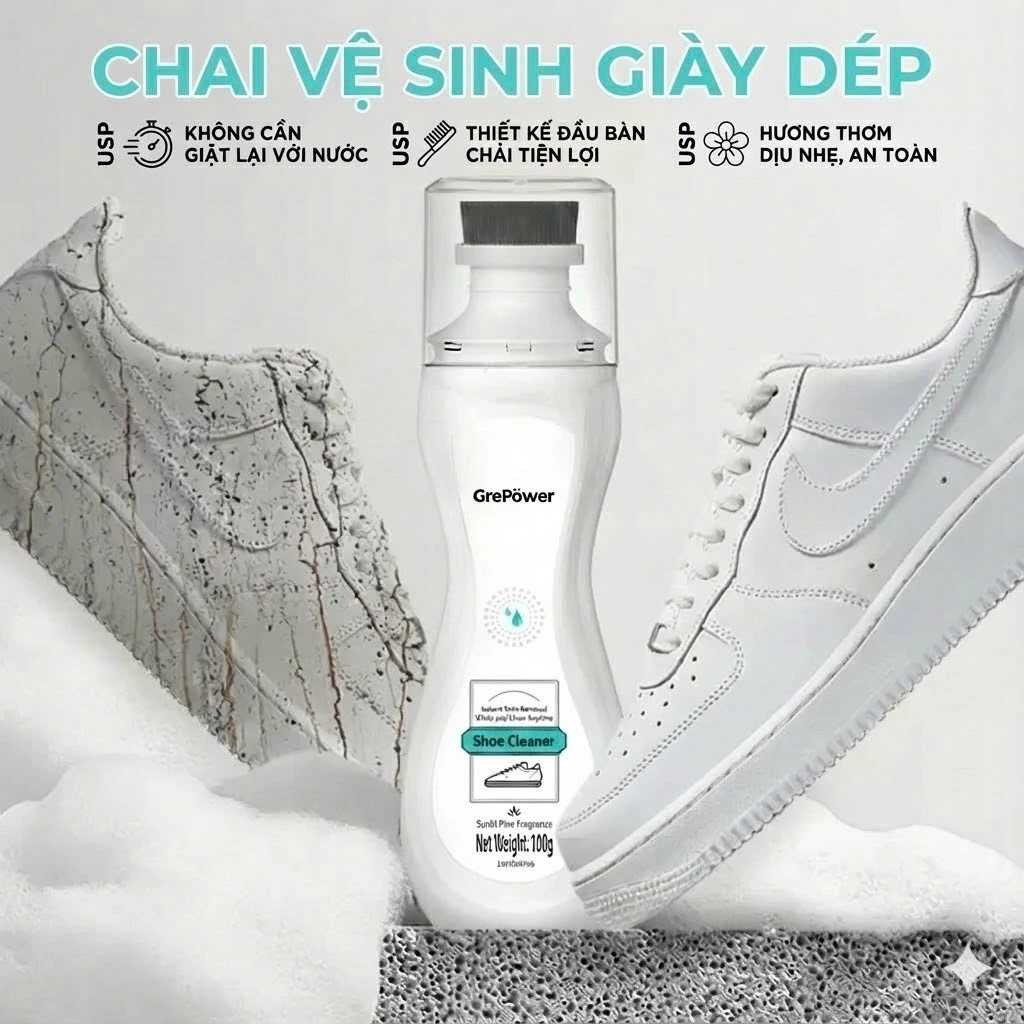 Chai Tẩy Giày Trắng Sạch Có Đầu Cọ Chai Vệ Sinh Giày Dép Đánh Bay Vết Bẩn Cứng Đầu Bảo Vệ Chất Liệu Lọ 100g