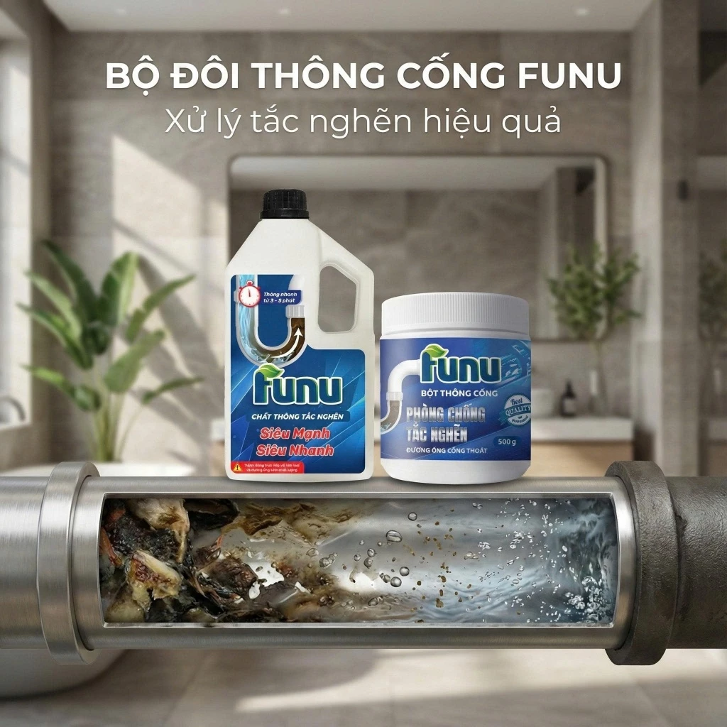 Thông cống Funu vệ sinh, làm sạch đường ống rửa bát rửa mặt bồn cầu khử mùi hôi diệt vi khuẩn
