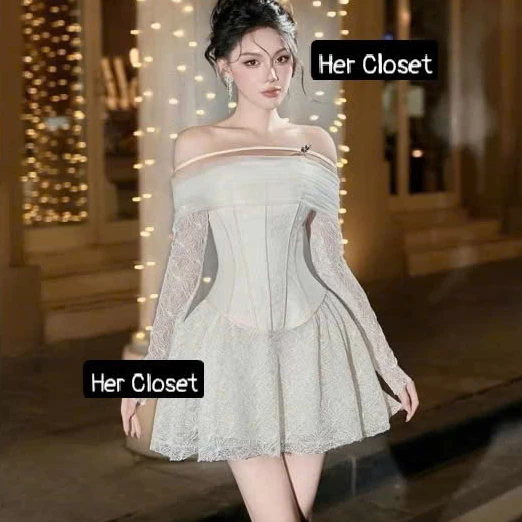 [HÀNG THIẾT KẾ] Set áo trễ vai dây nơ phối chân váy ren set váy corset chân váy ren set đầm đi tiệc váy sinh nhật, sẵn..