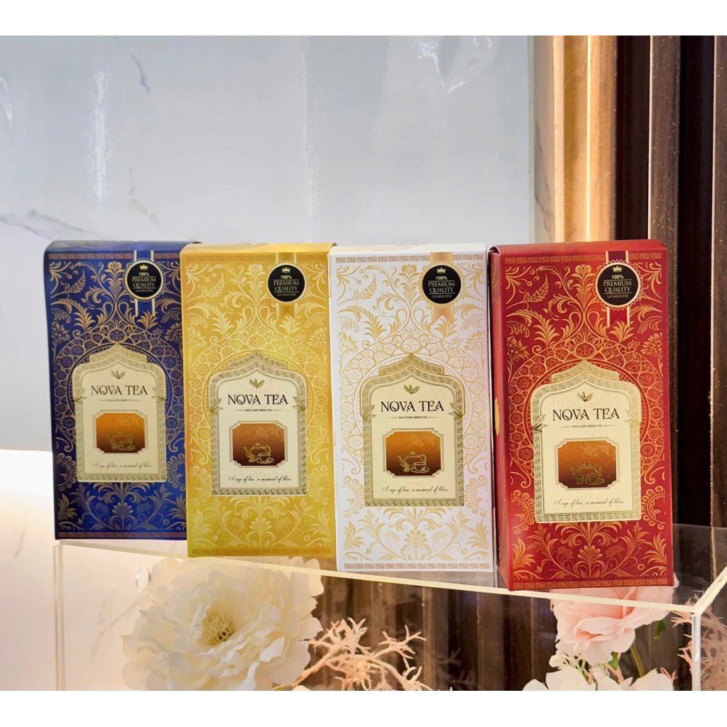 combo 10c) Vỏ hộp giấy đựng trà Nova đóng giỏ quà tết