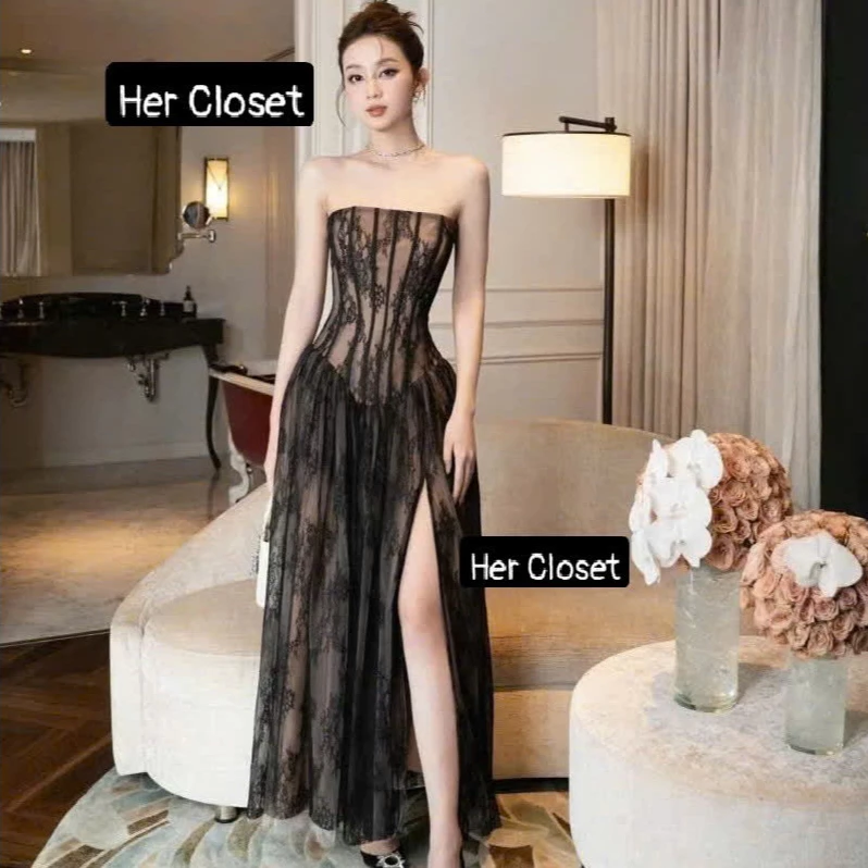 [VÁY THIẾT KẾ] Đầm corset dáng dài xòe ren cao cấp đầm quây xẻ tà sang chảnh đầm dự tiệc tối váy dạ hội tiệc cưới, sẵ...