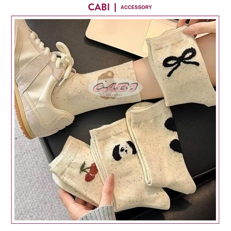 CB82 - Set 5 Đôi Tất/ Vớ Họa Tiết GẤU CHERRY Cao Cổ Dành Cho Nữ Phong Cách Hàn Quốc