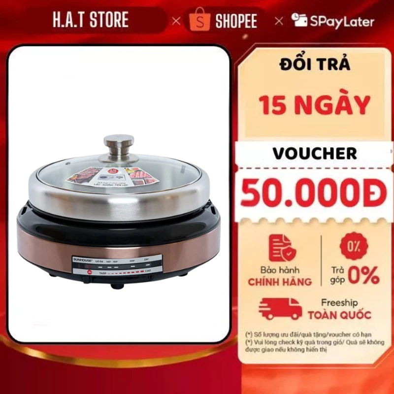 LẨU ĐIỆN SUNHOUSE 4 LÍT SHD4526 - Tích hợp 2 chức năng lẩu và nướng, Bảo hành chính hãng 12 tháng