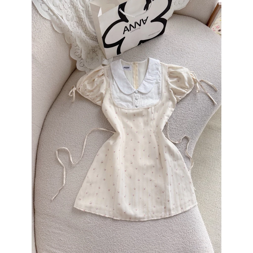 Đầm Kiểu Nữ Hoa Nhí Hồng Phối Trắng Anna - Maily Dress