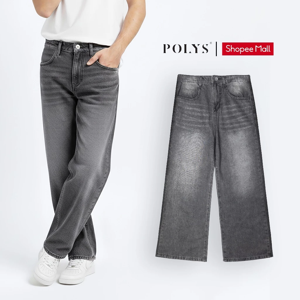 Quần Jean Nam Ống Rộng, Quần Jean Nam Dáng Suông Rộng Trẻ Trung Vải Denim 10 Oz Dày Dặn Màu XÁM NHẠT