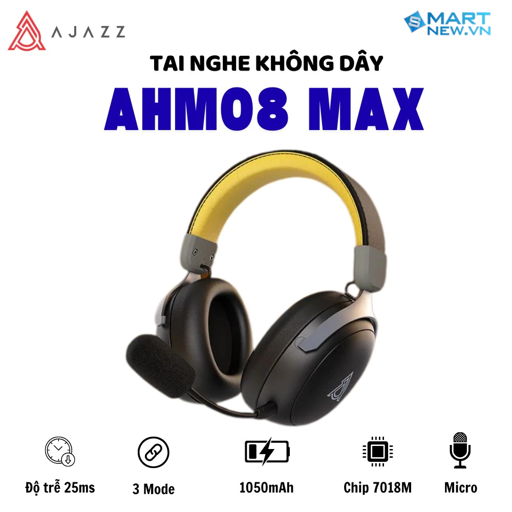 Tai nghe chụp tai không dây gaming Esports AJAZZ AHM08 MAX - Có micrô - Bluetooth 2.4G - Pin khủng