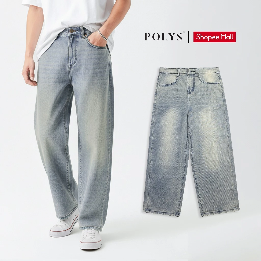 Quần Jean Nam Ống Rộng, Quần Jean Nam Dáng Suông Rộng Trẻ Trung Vải Denim 10 Oz Dày Dặn Màu XÁM RÊU