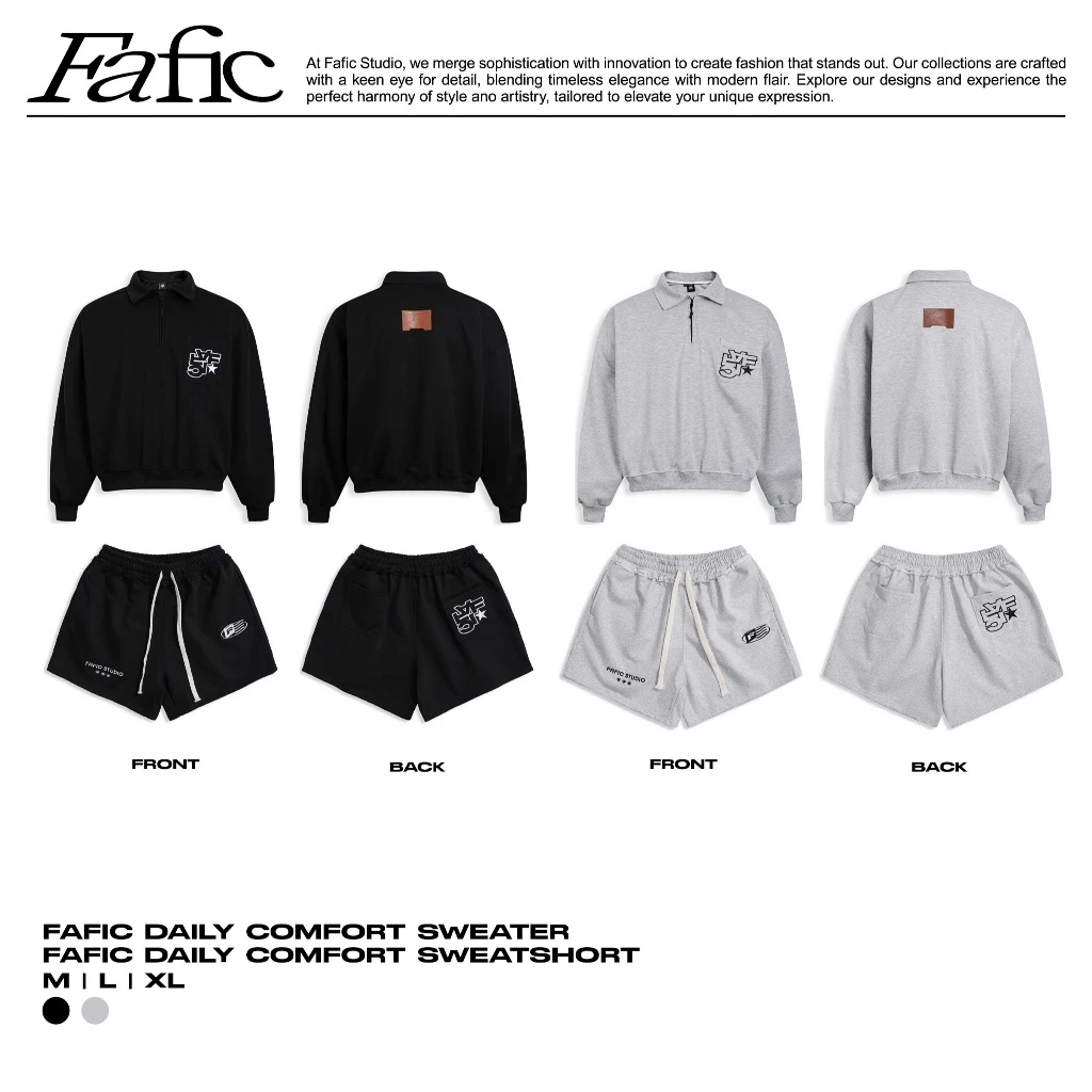 Áo Sweater HALF ZIP Thêu Logo Fafic Menswear Có Túi Chất Nỉ Pc Hàn 380gsm Dáng Rộng Boxy Nữ Unisex Size M L XL