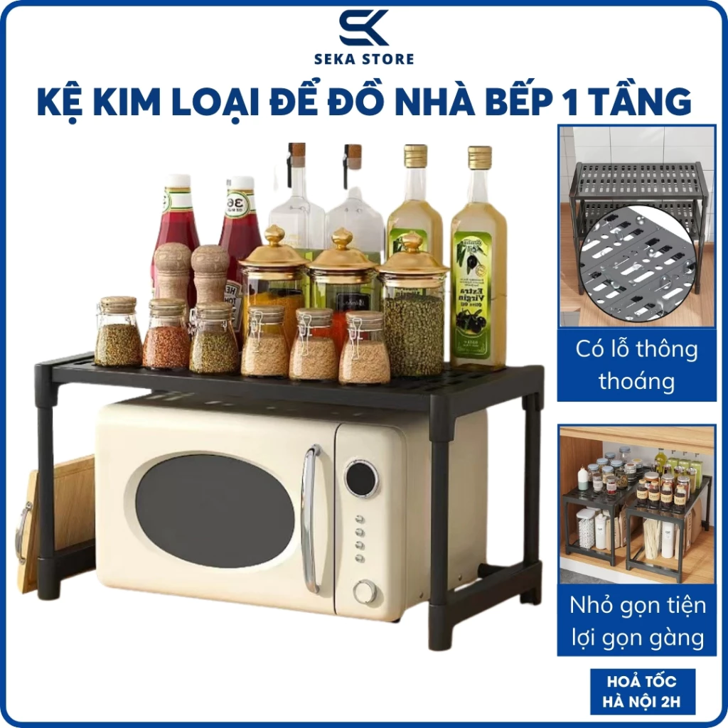 Kệ lò vi sóng đa năng loại 1 tầng, Chất Liệu Nhựa + Thép Carbon
