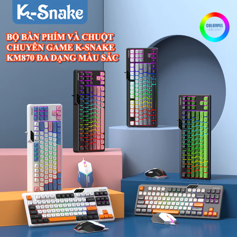 Bộ bàn phím và chuột có dây chuyên game K-SNAKE KM870 thiết kế phím mini size 87 phím có đèn led 7 màu dành cho game thủ