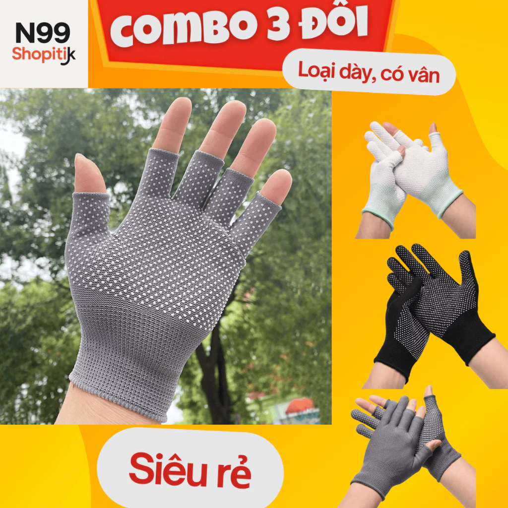 Combo 3 đôi [Găng Tay Đa Năng] Chống Trượt Thoáng Khí Thoải Mái, Leo Núi, Đi xe Đạp, Làm vườn