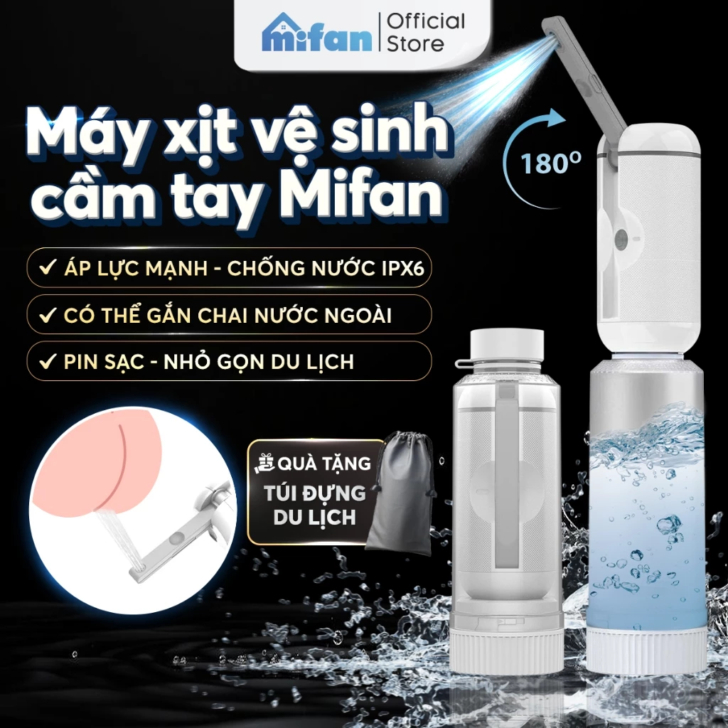 Máy Xịt Rửa Vệ Sinh Cá Nhân Cầm Tay Du Lịch Mifan Portable Bidet – Gắn Chai Nước Ngoài, Áp Lực Mạnh, Pin Sạc, Nhỏ Gọn