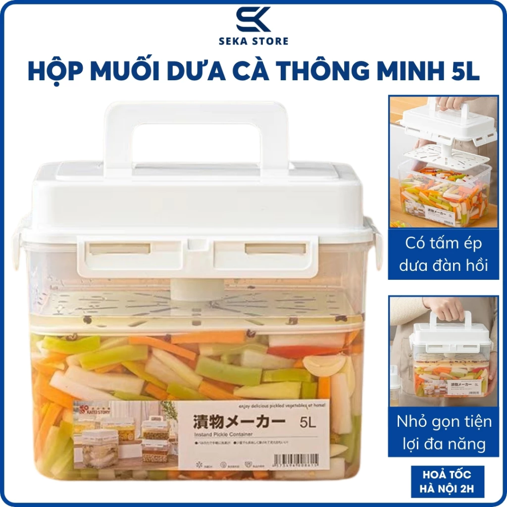 Hộp Muối Dưa Cà Dưa Chua Có Nắp Ép Thông Minh Dung Tích 4L