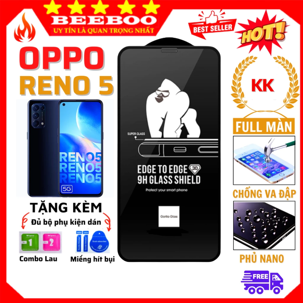 Kính Cường Lực Oppo Reno 5 - Full Keo 9H – Trong Suốt HD – Full Màn KK