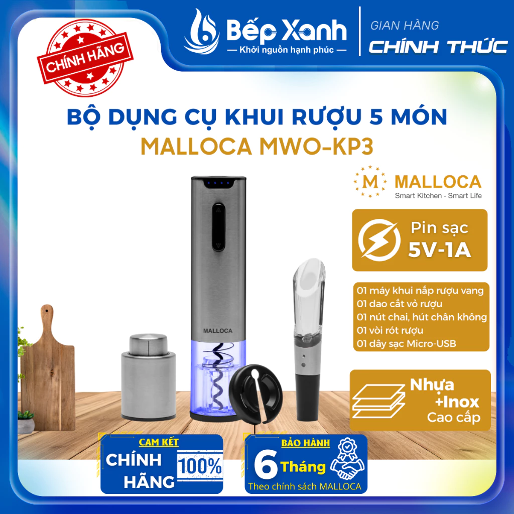 [FREESHIP HCM] Bộ Dụng Cụ Khui Rượu Malloca MWO-KP3 (4 món) - Chất Liệu Inox, Nhựa Cao Cấp