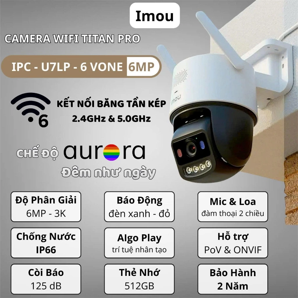 (QUÀ TẶNG đơn cam+thẻ)Camera WiFi IMOU Titan Pro U7LP 6MP – AI Nhận Diện Người, Ngoài Trời IP67
