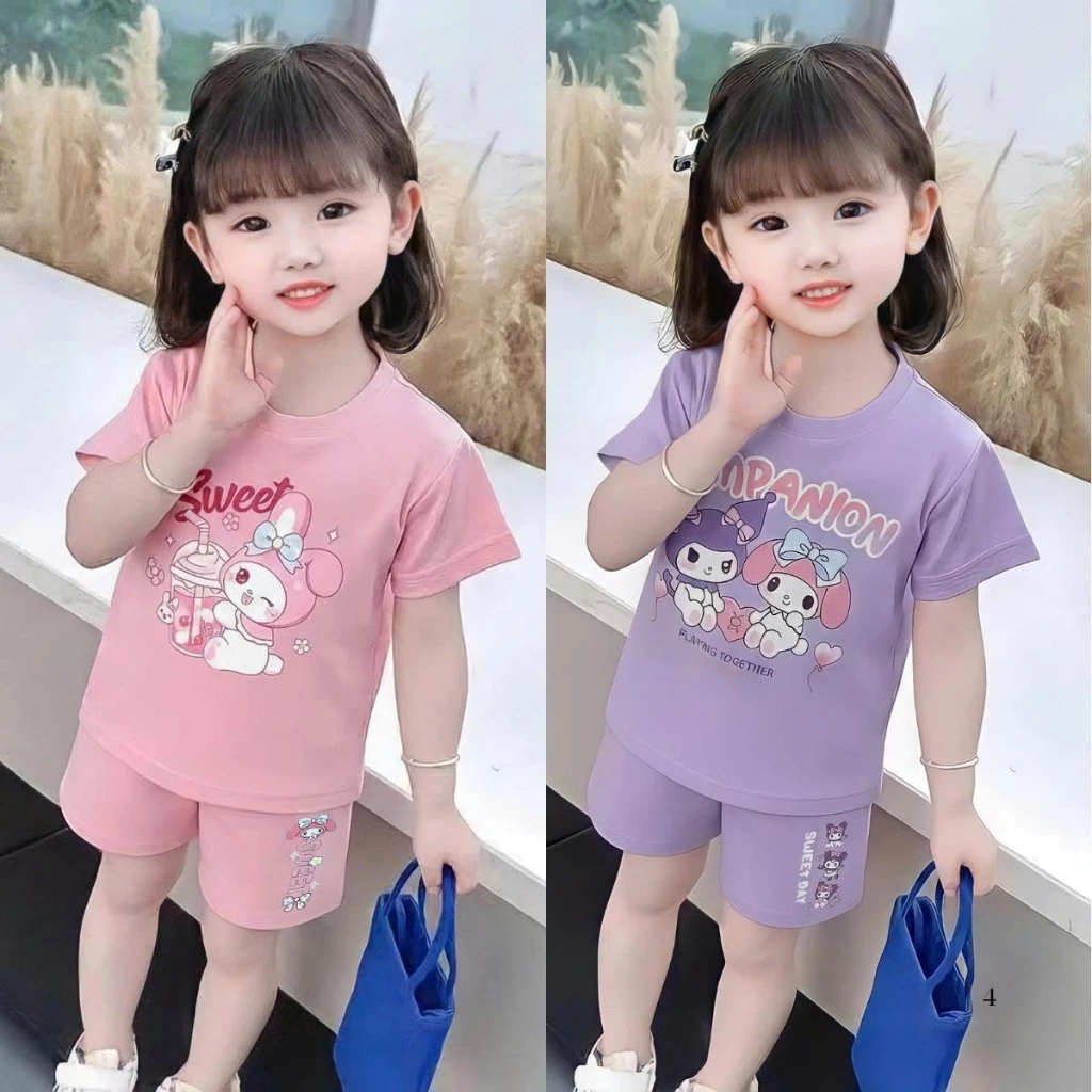 [8-18kg] Set bộ cộc tay mùa hè cho bé gái in hình KUROMI đáng yêu chất liệu cotton mềm mại, thoáng mát mẫu BỘ TRÀ SỮA.