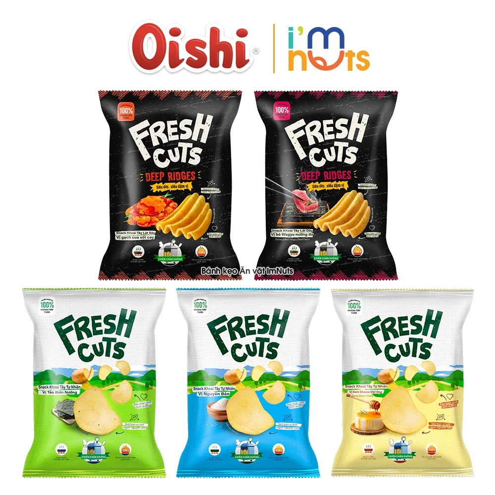 Combo 5 Gói Bánh Snack Khoai Tây Fresh Cuts Oishi Chiên Chân Không Đủ Vị Gói 63g