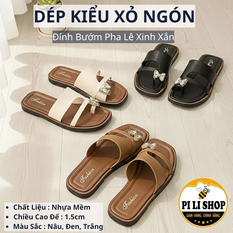 Dép Kiểu Nữ Sang Chảnh Thiết Kế Xỏ Ngón Đính Đá Lấp Lánh, Dép Nữ Xỏ Ngón Đế Bệt Màu Basic Thời Trang