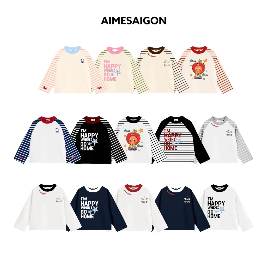 LINK MỚI [ATDRL02 Ver2]] Aimesaigon Áo Thun Tay Dài Raglan Phối Sọc Ngang Long Sleeve Boxy Form Rộng Cổ Tròn Áo Thu Đông