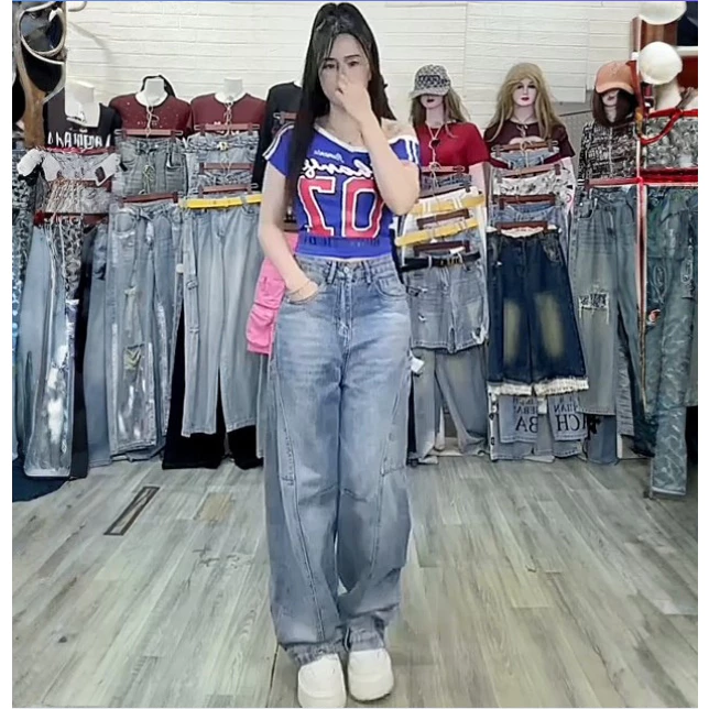 Quần Jean Nữ Ống Suông Màu Xanh Sáng Form Rộng Cạp Cao Tôn Dáng, Che Khuyết Điểm | Size 40–75Kg