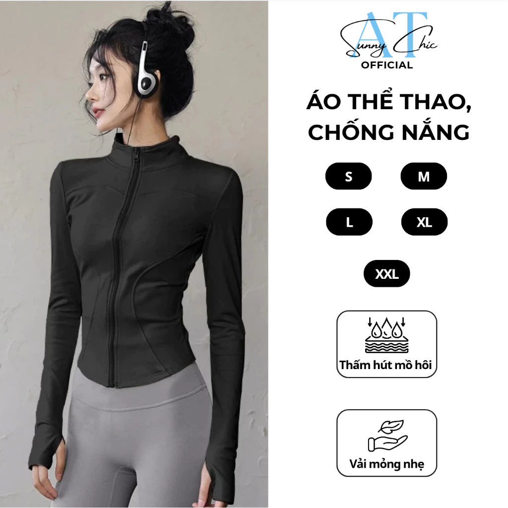 [086][SC0M] Áo khoác nữ thể thao tập gym khóa zip, chống nắng SUNNYCHICC không mũ khoác yoga co giãn thấm hút mồ hôi
