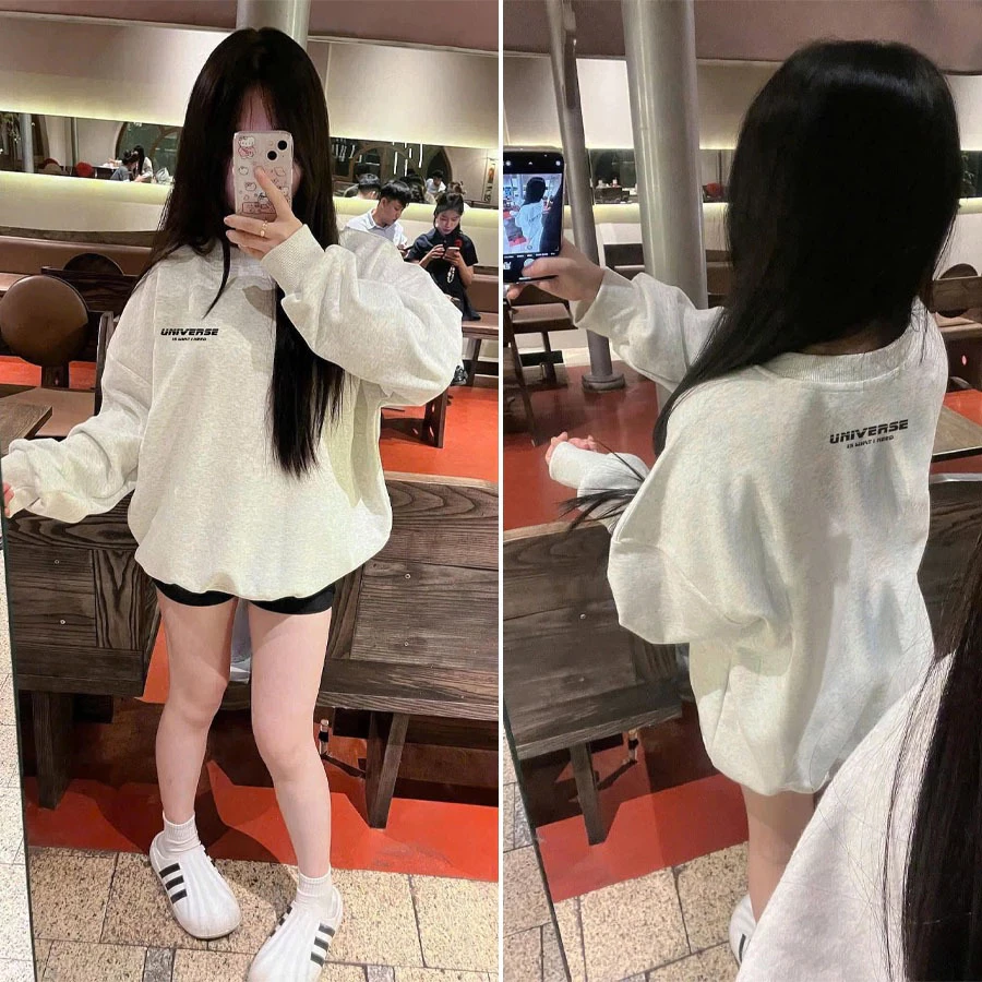 áo swter hình in đơn giản phong cách có 2 màu xám + đen,áo swt form rộng nỉ bông