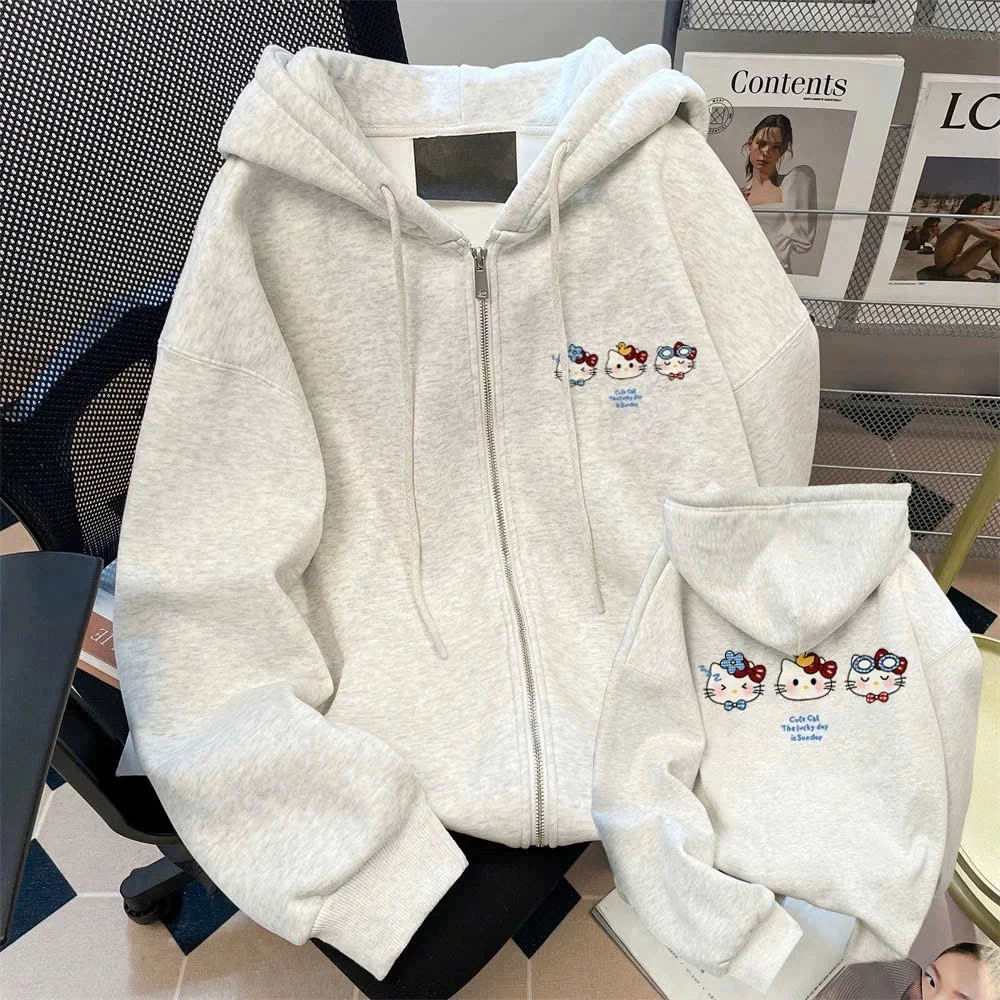 Áo Hoodie Zip Mèo 3 CUTE (CÓ TÚI TRONG),Áo Khoác Hoodie zip From Rộng Nữ Chất Nỉ Bông Dày Dặn