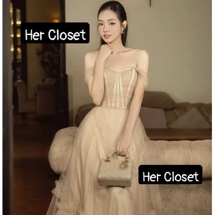 [VÁY THIẾT KẾ] Váy trễ vai corset đi viền dáng dài, đầm hai dây ôm eo thanh lịch, váy maxi sang chảnh đầm đi tiệc să...