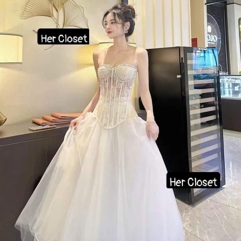 [HÀNG LOẠI 1] Set corset đính đá phối đầm dáng dài voan lưới váy sang chảnh tiệc cưới thanh lịch váy maxi đi tiệc sẵ...
