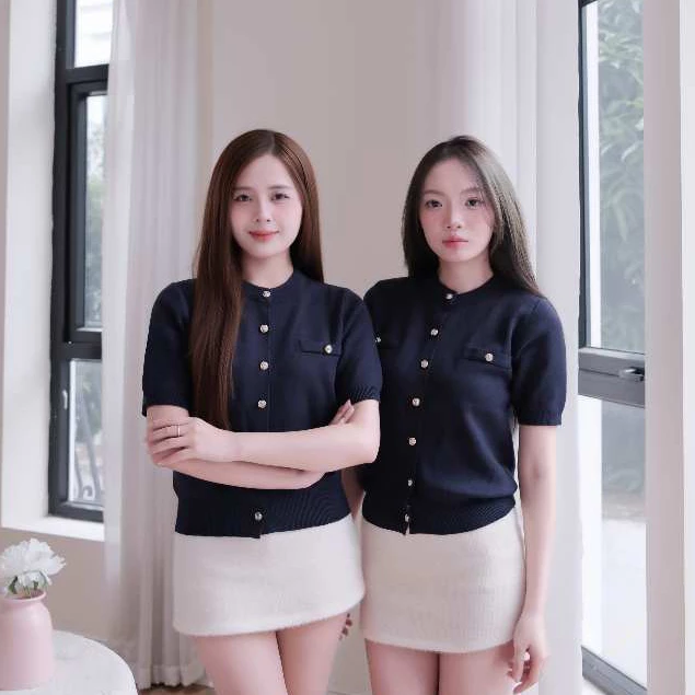 Áo len dệt kim siêu sang chảnh, Cardigan Form Rộng. Áo Len Cổ Tròn Nút Vàng  Dễ Phối đồ Siêu Xinhh