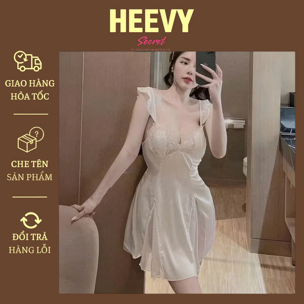 Đồ ngủ lụa sexy SLADY 2 dây nữ cao cấp phối ren ngực gợi cảm , Siêu gợi cảm, đồ ngủ gợi cảm,váy cao cấp - VNS88