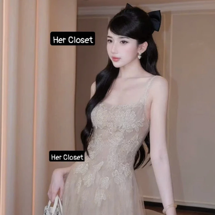 [VÁY THIẾT KẾ] Váy ren hoa nổi cao cấp dáng dài, đầm hai dây voan lưới xòe bồng dự tiệc sang chảnh, đầm đi tiệc , sẵn...