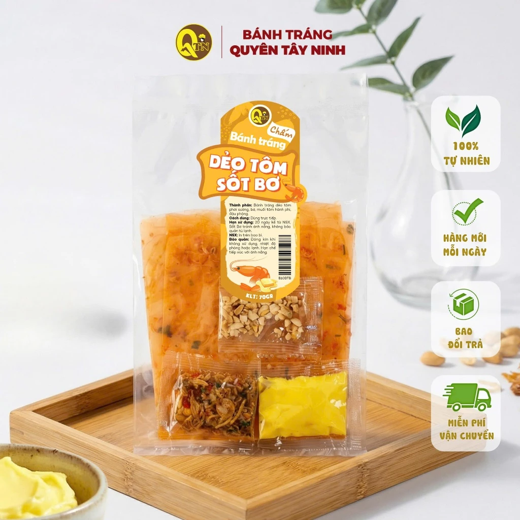 2 Bịch Bánh tráng Dẻo Tôm cuộn Bơ béo ngậy- Bánh tráng Phơi Sương Quyên Tây Ninh