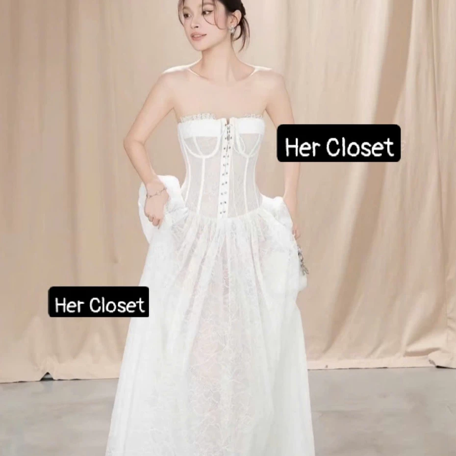 [VÁY THIẾT KẾ] Váy cúp corset dáng dài phối ren cao cấp, đầm voan lưới xuyên thấu tôn dáng, đầm đi tiệc sang chảnh, sẵn.