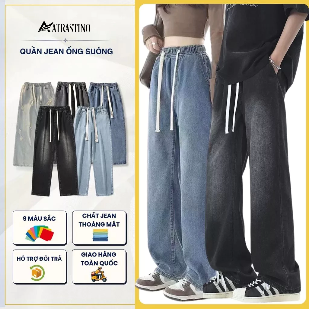 Quần jean nam nữ ống rộng bigsize Atrastino 09 quần jean cạp chun phong cách hàn quốc unisex JEAN001