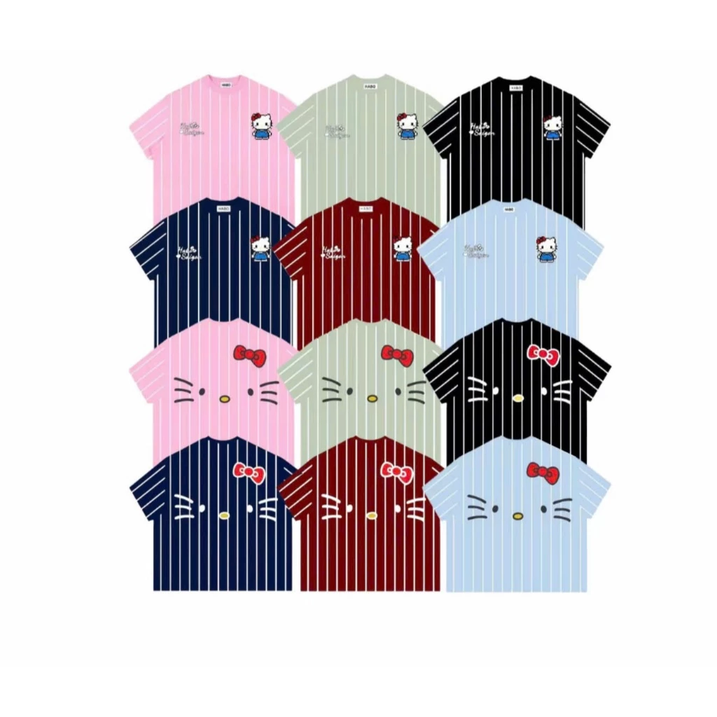 Áo Thun Boxy Sọc Ngang Cổ Tròn Kitty Chất Borip Striped,Áo Phông Nữ Kiểu Đẹp Ngắn Tay Nam Nữ Basic Form Rộng Hottrend