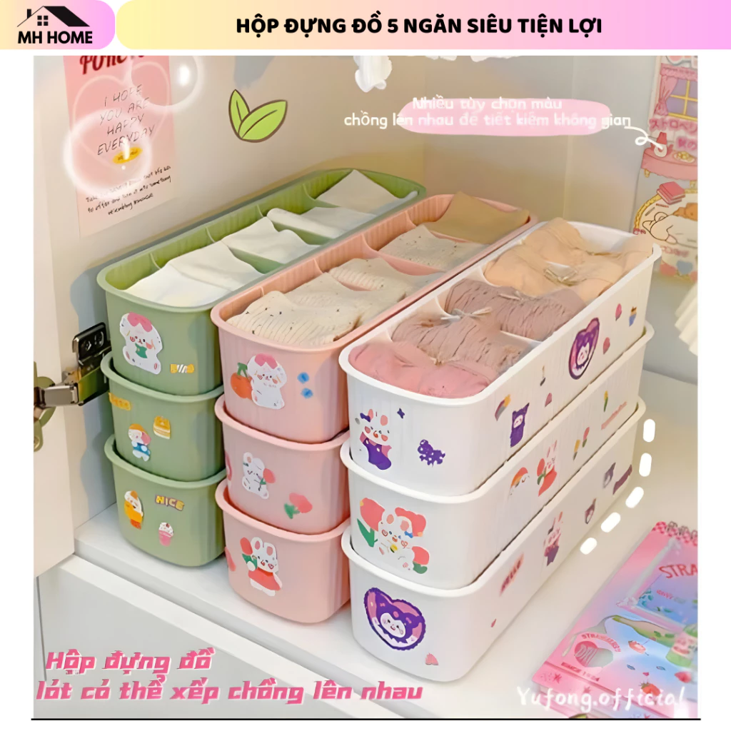 Hộp Nhựa Đựng Đồ 5 Ngăn Phong Cách Pastel Hàn Quốc Siêu Xinh Đa Năng Giúp Sắp Xếp Gọn Gàng Mọi Không Gian