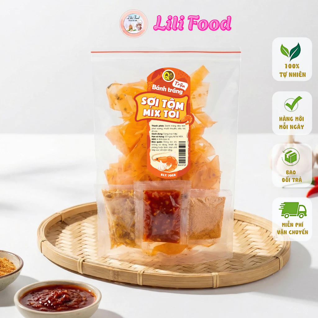 Bánh Tráng Sợi Dẻo Tôm Phơi Sương Trộn Dầu Tỏi Siêu Ngon-LiLiFood