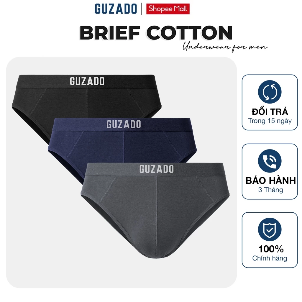 COMBO 3 Quần Lót Nam GUZADO Mẫu Casual Brief Kháng Khuẩn Hút Ẩm Cực Tốt,Co Giãn Thoải Mái CB3-GIBF25A001