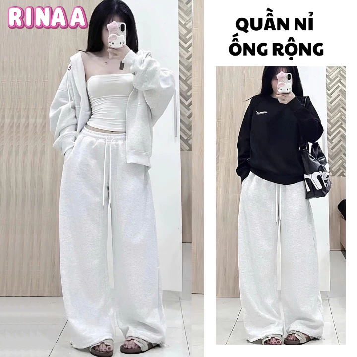 Quân Nỉ Ống Rộng Lưng Cao Cạp Chun Siêu Tôn Dáng Chất Nỉ 2 Da Dày Dặn Mềm Mịn Không Bai Xù