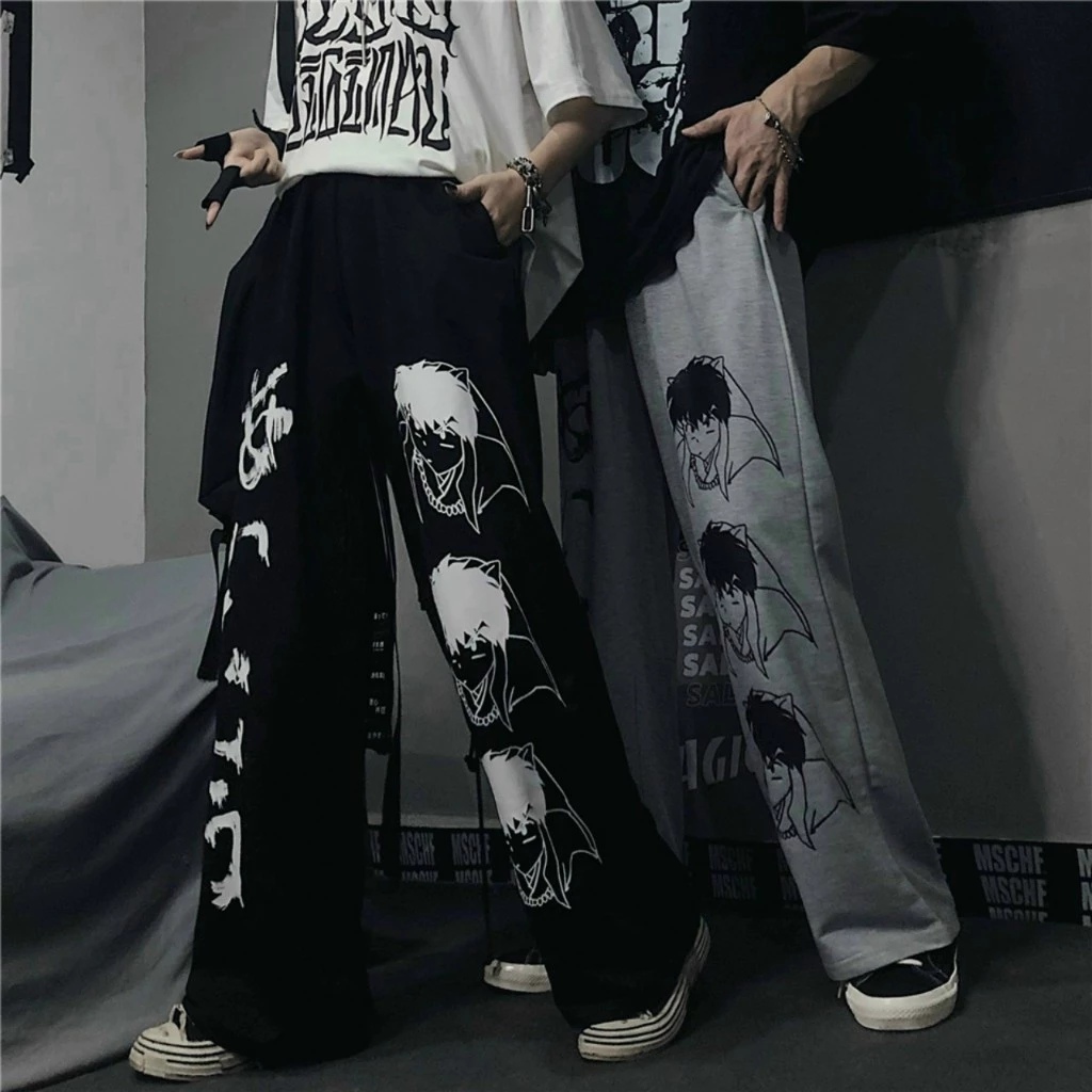 Quần Dài Nam Nỉ Form Rộng Unisex Phong Cách Thể Thao In Hình Hoạt Hình 2 Màu Đen, Xám K1