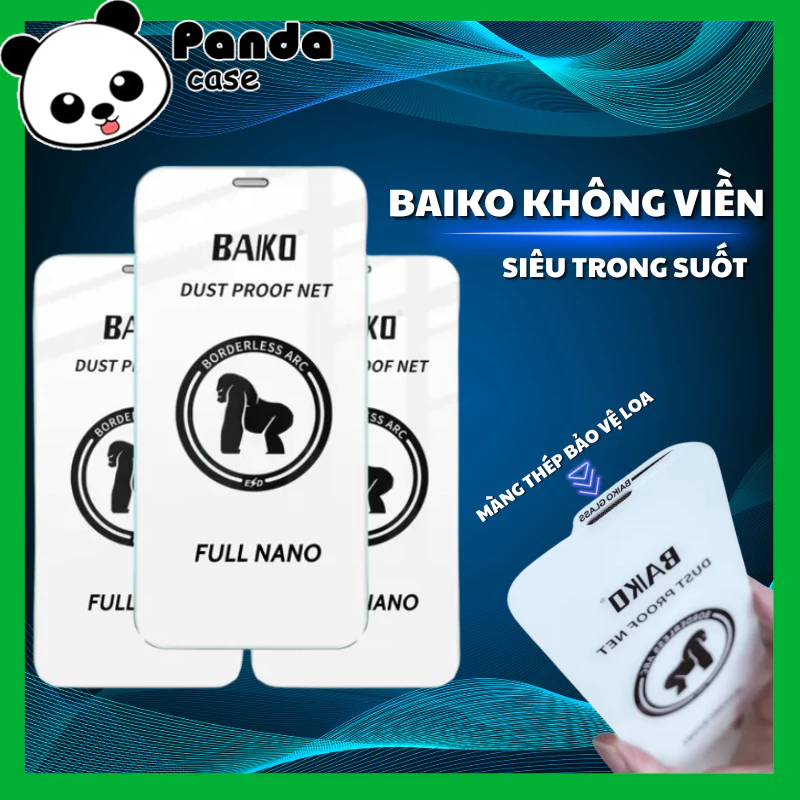 Kính Cường Lực iPhone BAIKO Không Viền Đen Full Màn Hình Siêu Trong Suốt Chống Mẻ Cạnh Màng Loa Chắn Bụi Phủ Nano