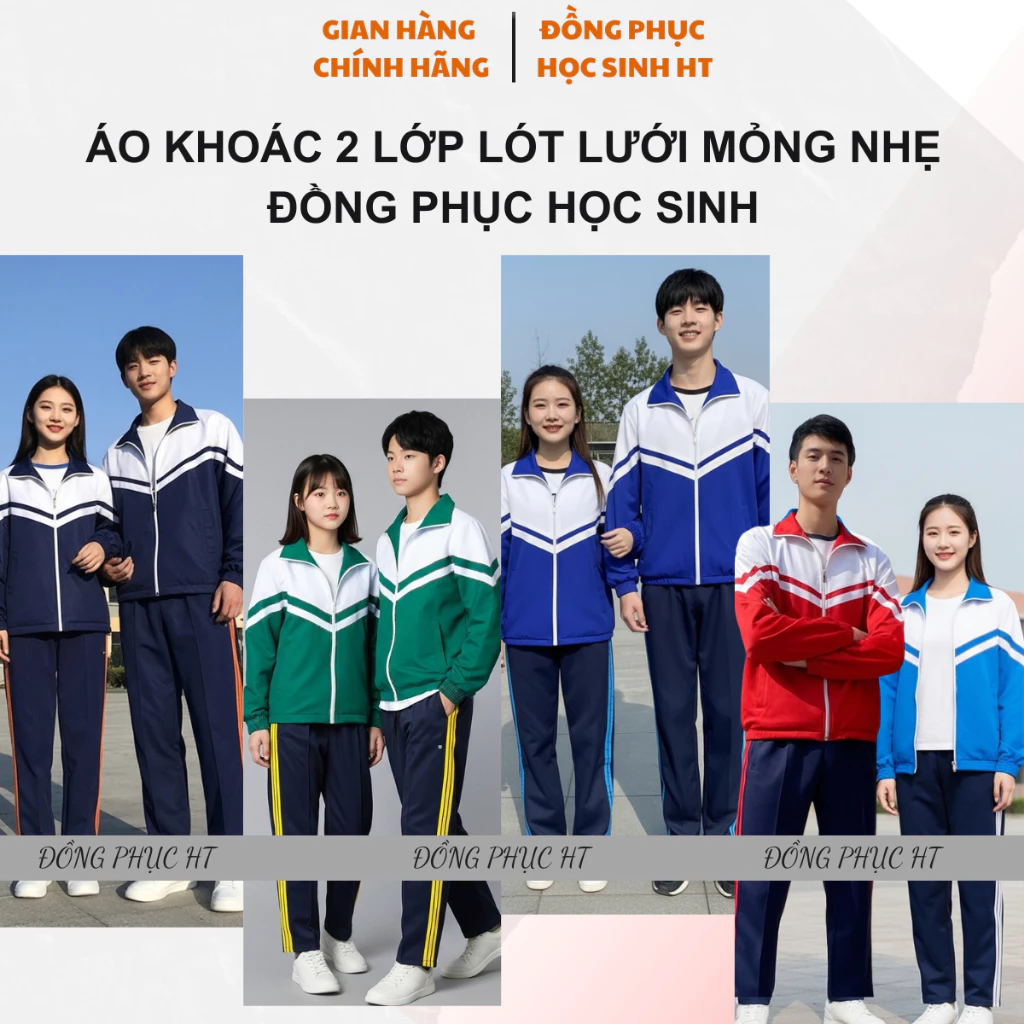 Áo Khoác Gió 2 LỚP LÓT LƯỚI Đồng Phục Học Sinh Áo Học Sinh Mùa Đông Pha Chéo Cánh Dơi 5 Màu Sắc Chuẩn Mẫu Nhà Trường