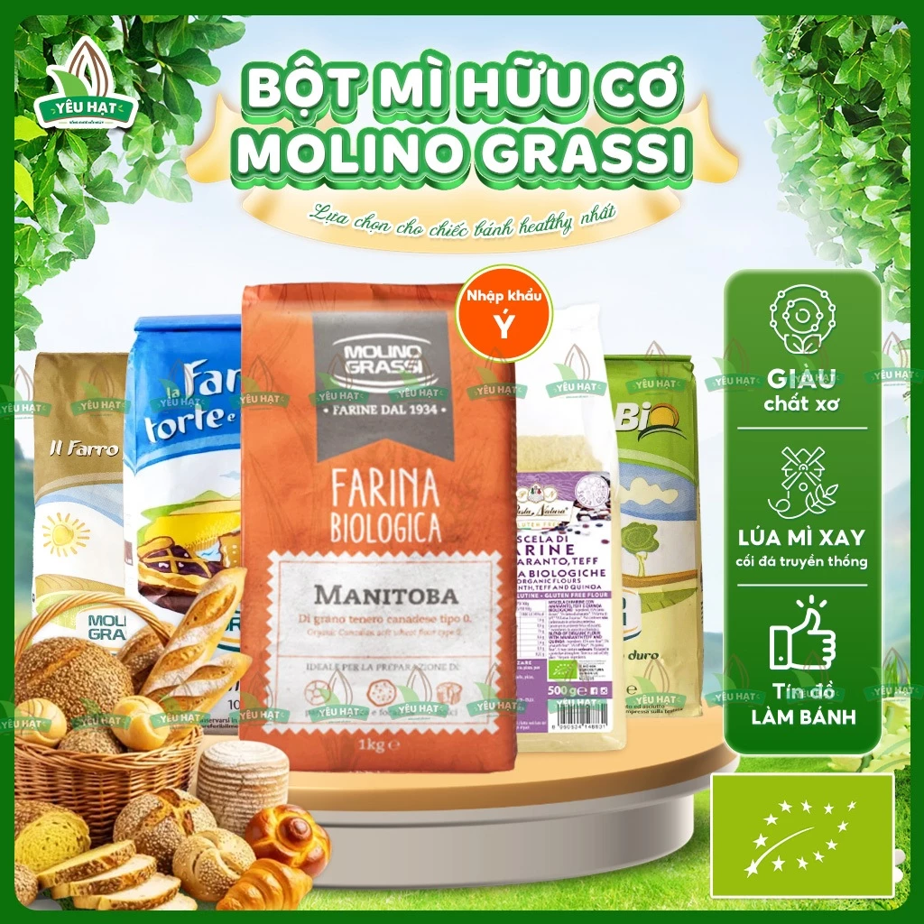 [CHUẨN Ý] Bột Mì Hữu Cơ Molino Grassi - Bột Làm Bánh, Bột Số 8, Bột Số 13, Bột Đa Dụng Làm Bánh Mì, Pizza,Cake Ngon