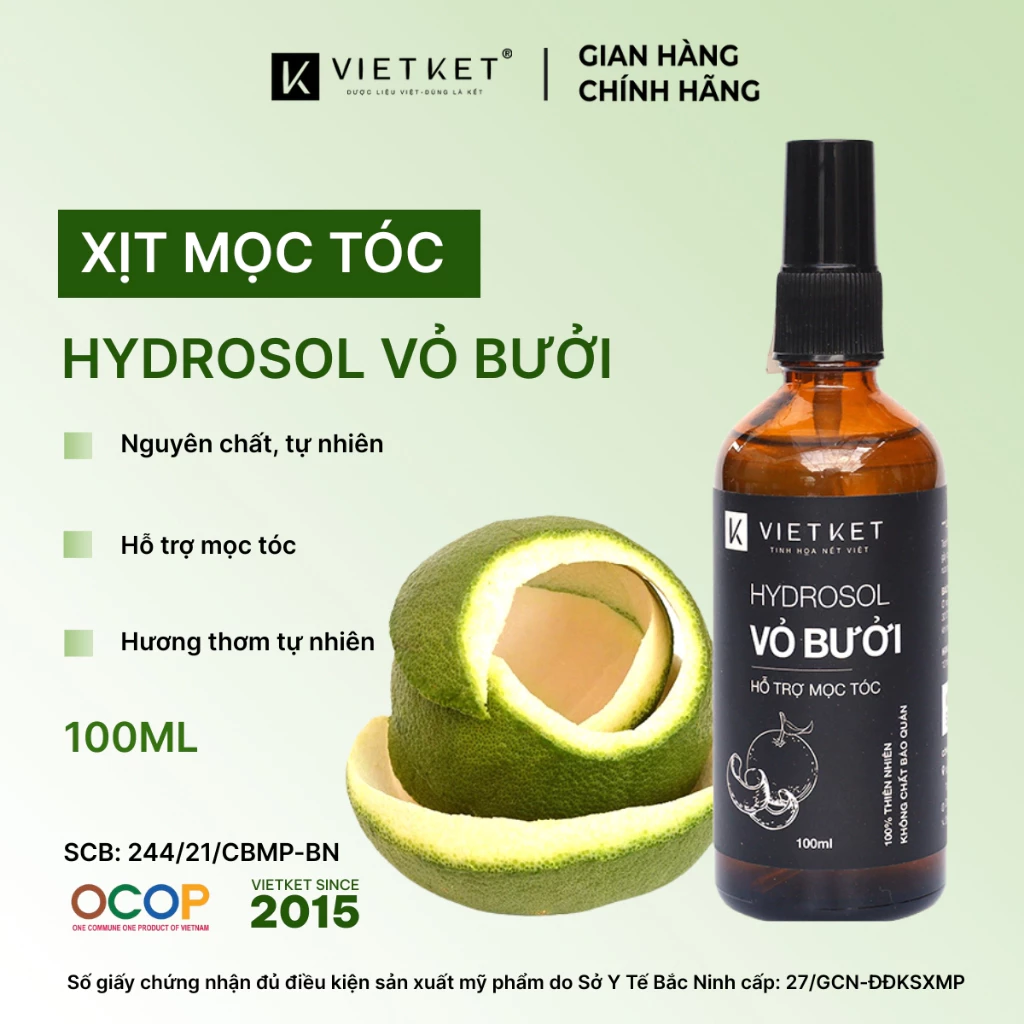 Xịt Hỗ trợ Mọc Tóc Tinh Dầu Vỏ Bưởi VIETKET 100ml - Hỗ trợ mọc tóc, Giảm Rụng Tóc, Nuôi Dưỡng Chân Tóc