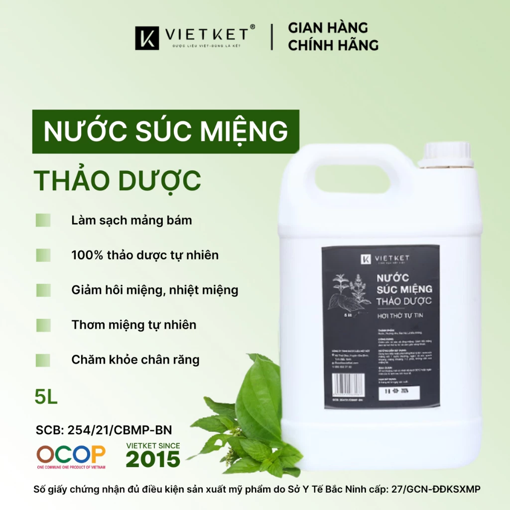 Nước Súc Miệng Thảo Dược VIETKET 5L  Chăm Sóc Bảo Vệ Răng Miệng, Giảm Hôi Miệng, Giảm Nhiệt Miệng, Giúp thơm miệng